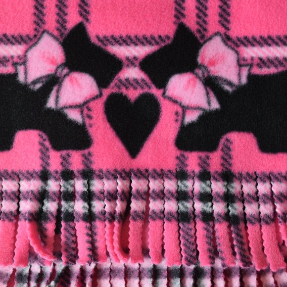 Dogs Hearts Cute Pink and Black Plaid Scarf Tags removed Medium thicknes… - Picture 2 of 4